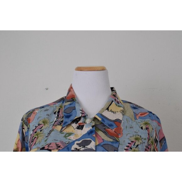Vintage 90s Rayon Floral Botanical Print Blouse | size S - Picture 6 of 10
